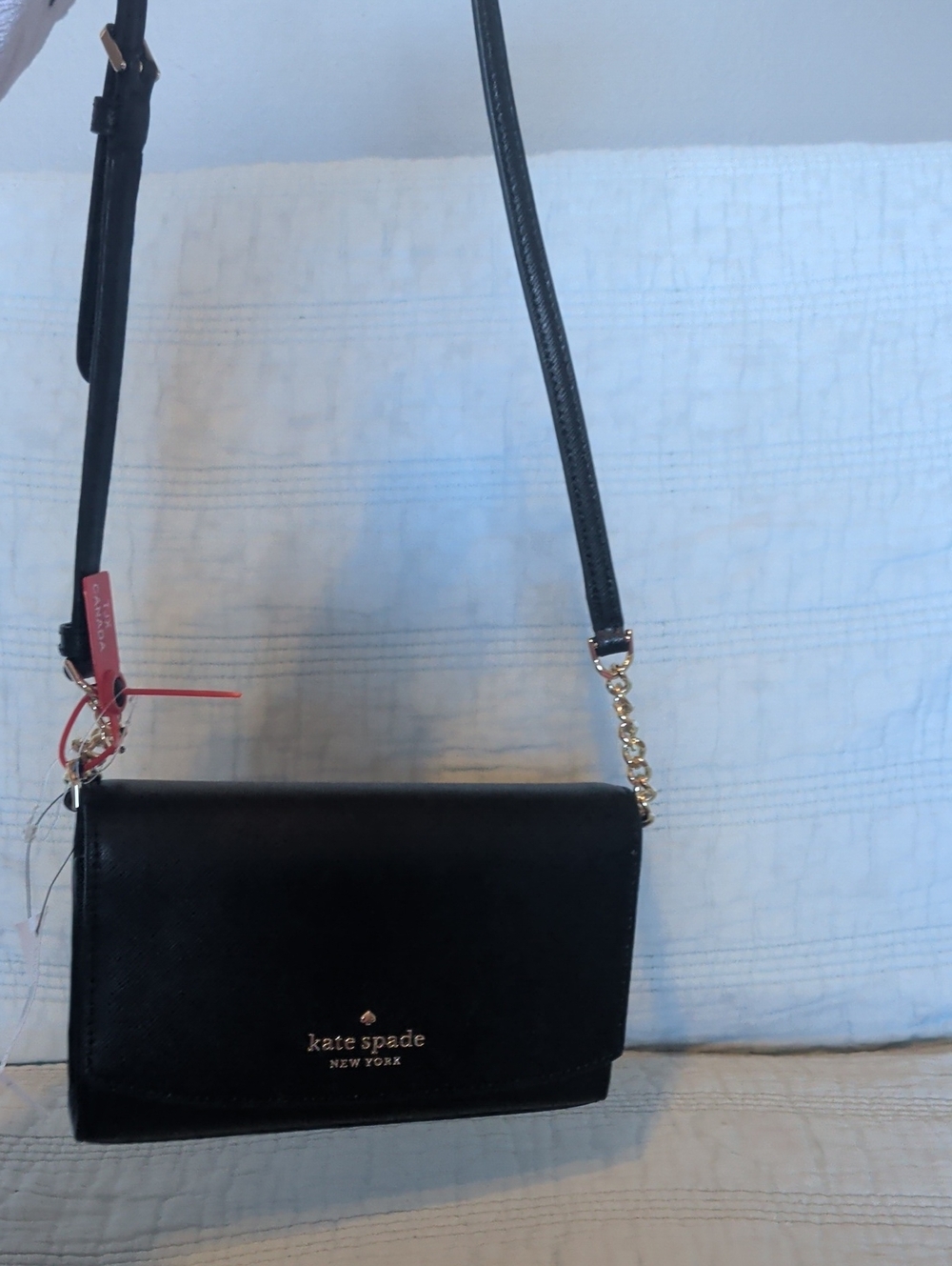 kate spade Black Leather Crossbody Wallet with Gold Chain